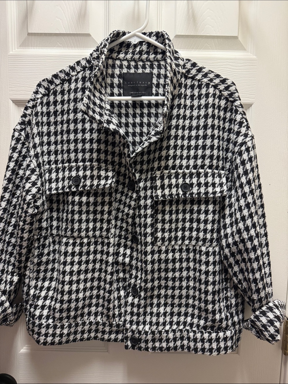 Sanctuary Black & White Houndstooth Button-Front Jacket